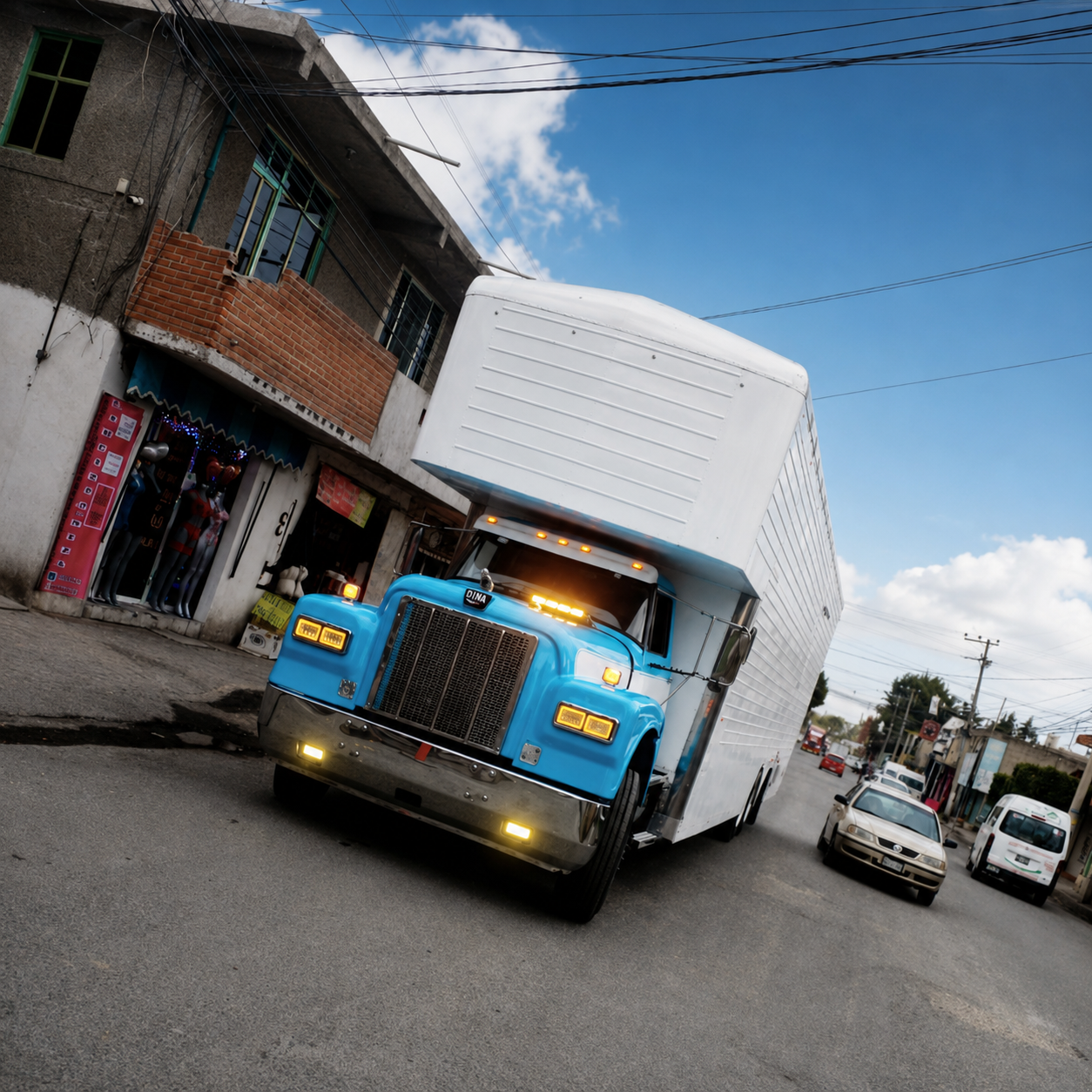 Camión de mudanzas Transportes MNM en operación